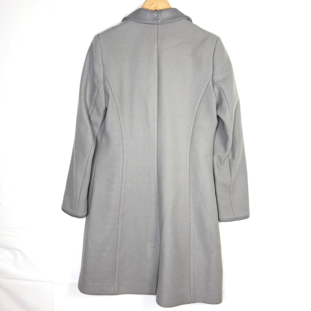REISS Grey Wool Blend Coat with‎ Leather Trim Medium Gray Old Money M - Picture 4 of 16